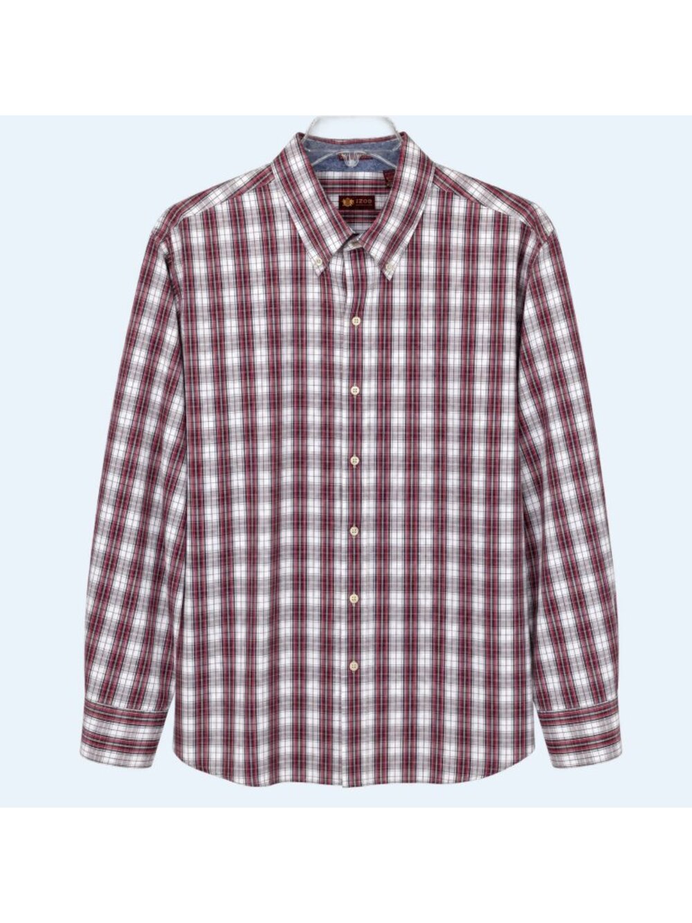 IZOD long sleeved button front plaid men slim fit 100% cotton shirt size XL